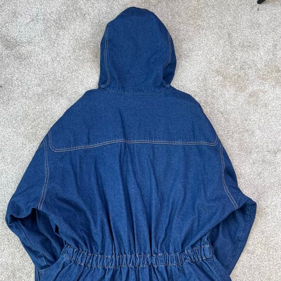 Vintage 80's Retro Leslie Fay Toggle Denim Hooded Chore Coat Barn Jacket (Sz M) - Picture 12 of 16